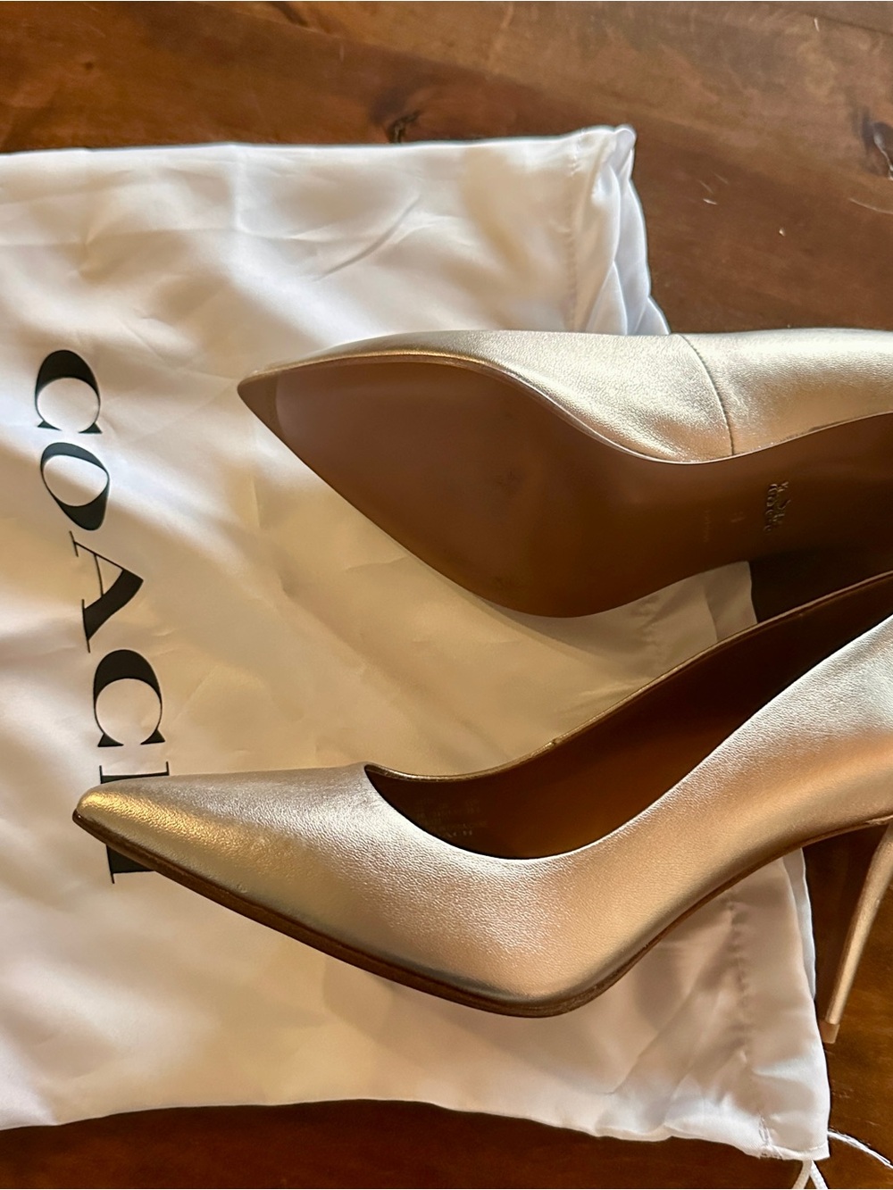 Coach Metallic Gold Pointed Toe Stiletto Pumps - Picture 3 of 4